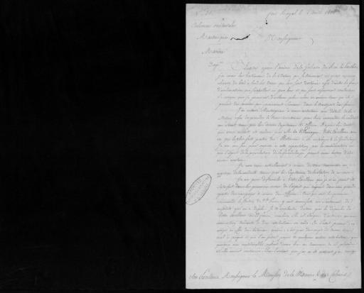 Rapport au ministre de la marine et des colonies sur la situation générale des Iles du Vent, Fort-Royal, 5 avril 1815, 4 p. - 1 pièce.